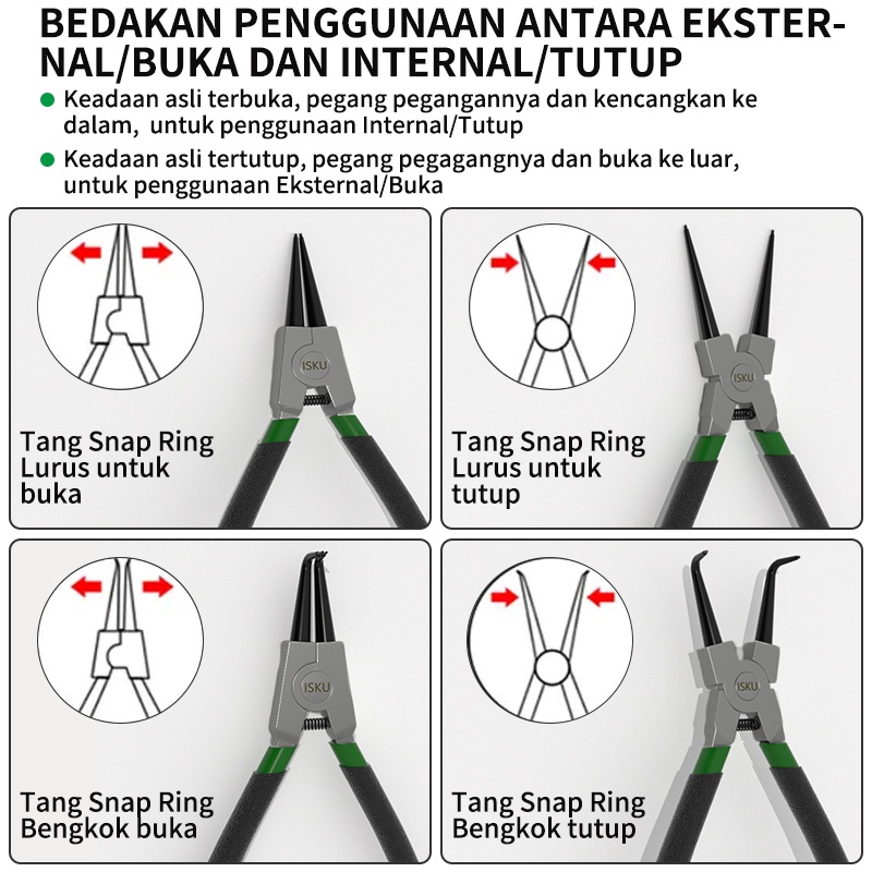 ISKU Tang Snap Ring Circlip Pliers ES IS EB IB CR-V Steel 45# 7'' Multifungsi Tang Internal Lurus / Tang Eksternal Lurus / Tang Internal Melengkung / Tang Eksternal Melengkung