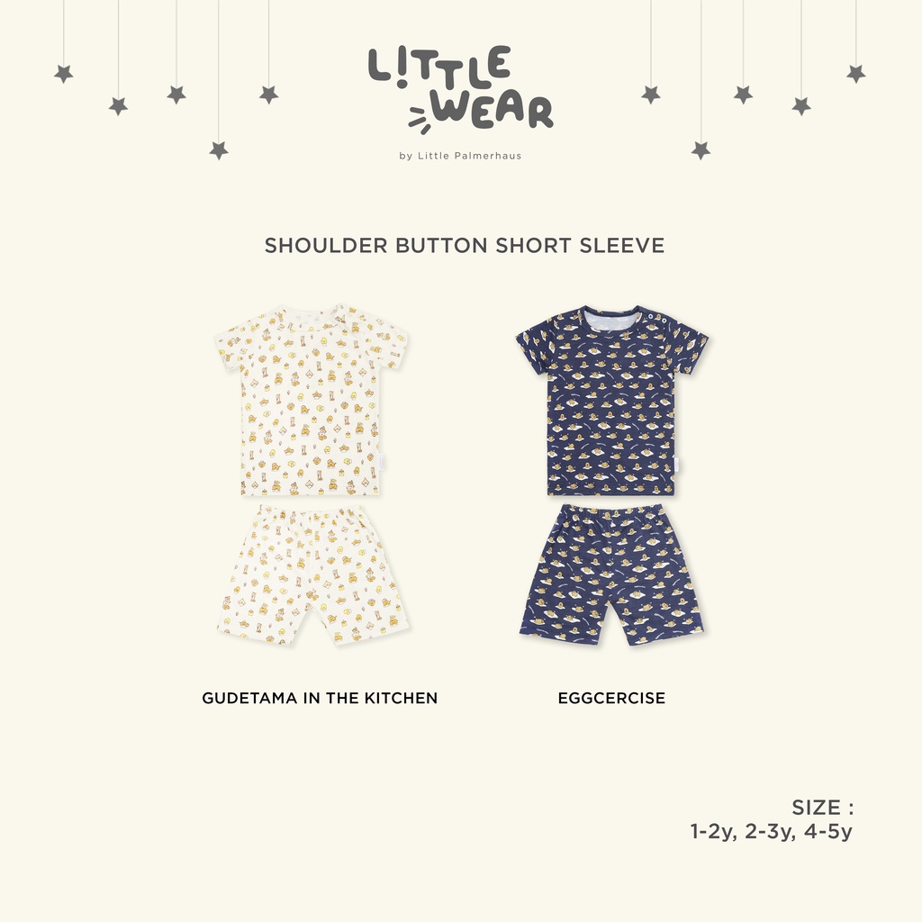 Baju Anak Bayi 1 – 5 Tahun Setelan Pendek Palmerhaus Little Wear Shoulder Button Short Sleeve Gudetama Eggcercise / In The Kitchen