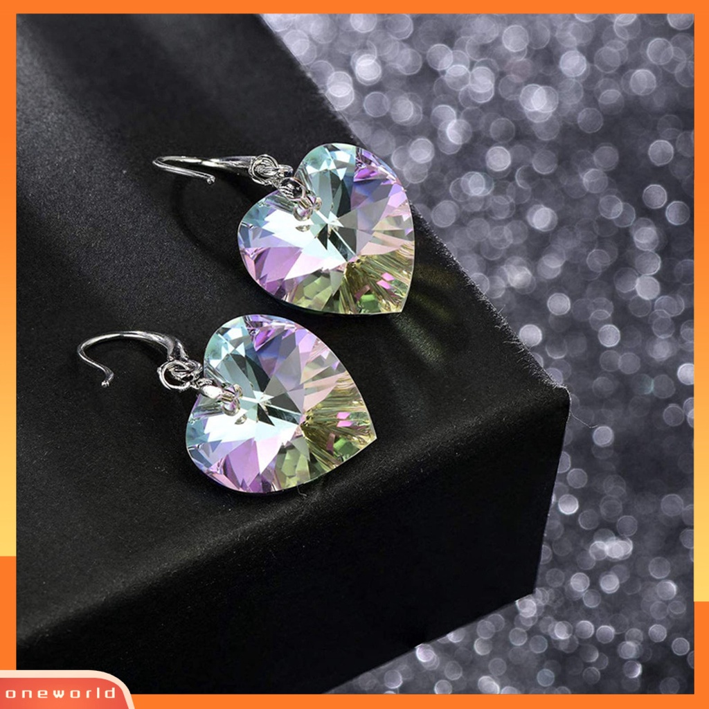 [WONE] 1pasang Anting Kait Fashion Semua Cocok Hati Anting Drop Kristal Imitasi Untuk Liburan