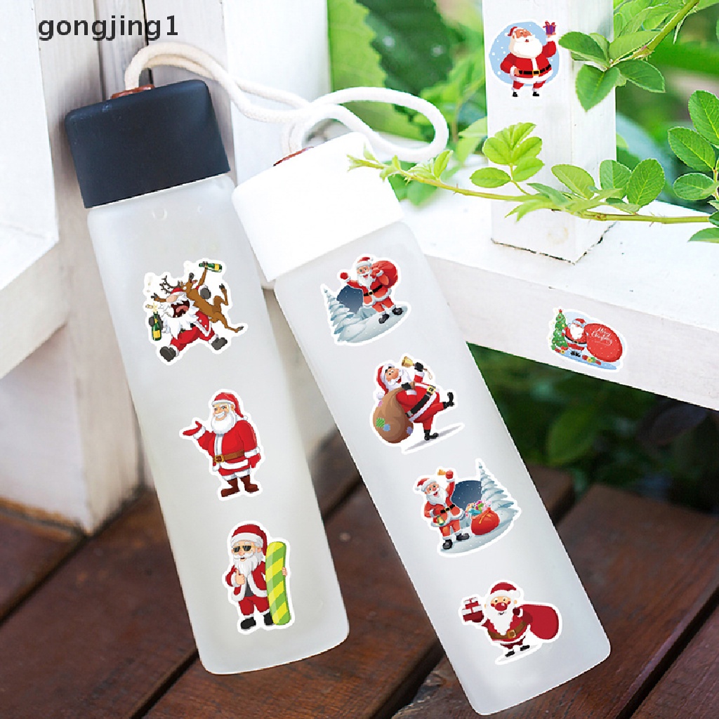 Ggg 50Pcs /bag Kartun Lucu Santa Claus Natal Graffiti Stiker Skuter Laptop Gitar Skateboard Koper Bagasi Tahan Air Tahun Baru Dekorasi Decals ID