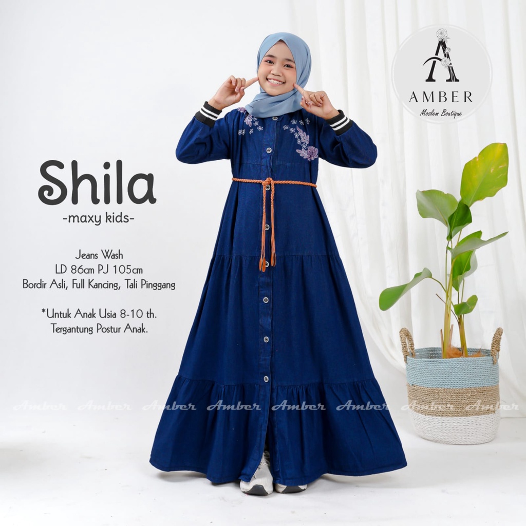 SHILA GAMIS MAXY JEANS ANAK UMUR 8 sampai 10 TAHUN JEANS PREMIUM ADEM LEMBUT  MUSLIM ANAK PEREMPUAN