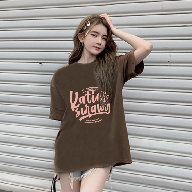 Baju Oversize Kekinian American Retro Lengan Pendek Letter Graffiti Print T-shirt Basic Toffe Kaos