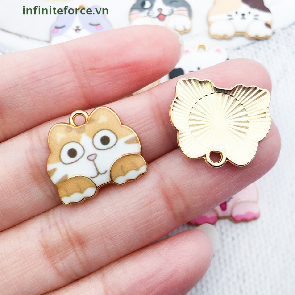 [INVN] 10 Pcs Lucu Kartun Multicolor Kucing Hewan Enamel Logam Ch Liontin DIY Membuat Perhiasan Gelang Kalung [VN]