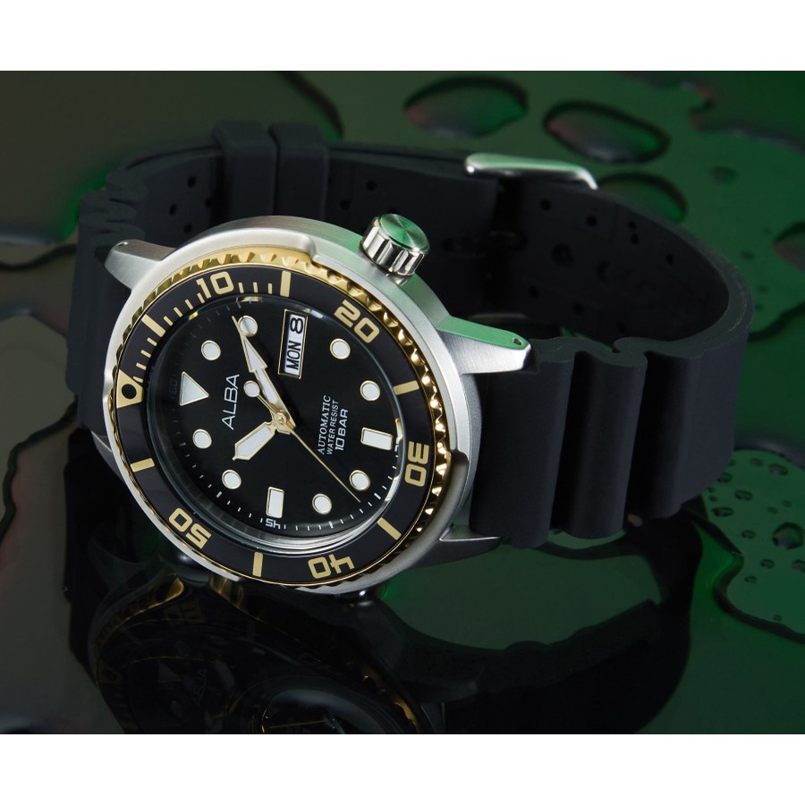 Alba Automatic AL4250X1 Jam Tangan Pria Original Black Tuna Rubber AL4250