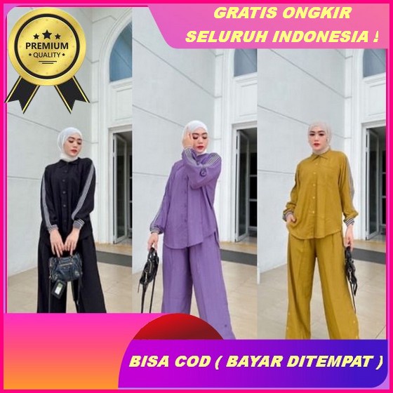 Ramdan Collection A047 | Milly One Set Rayon Crinkle Setelan Wanita Kekinian Tunik + Celana Import F