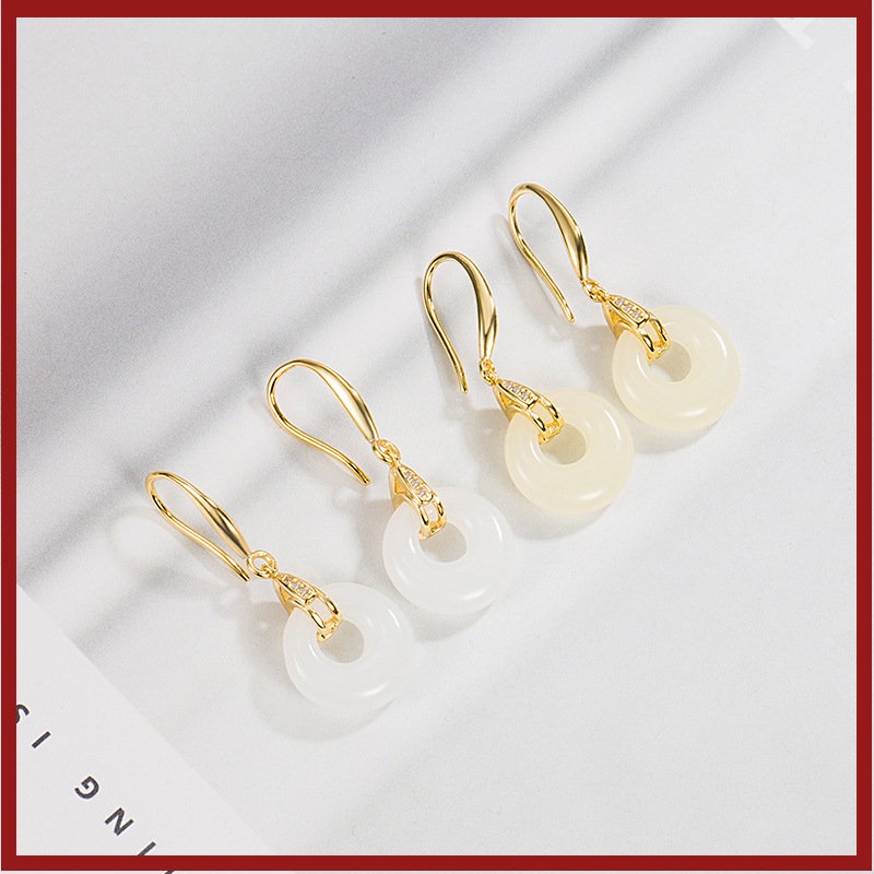 Anting Gesper Pengaman Giok Hetian Giok Hetian Liontin Oval Wanita U1166