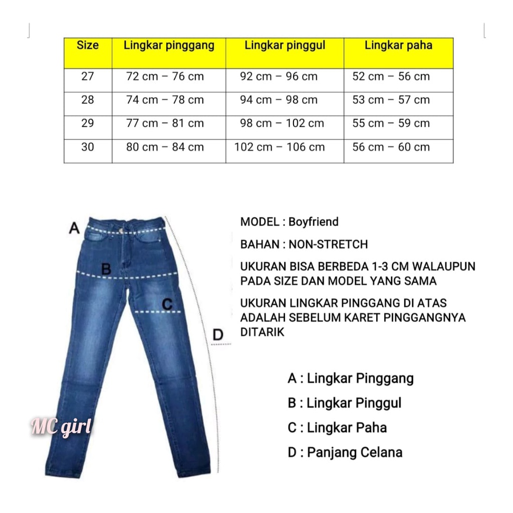 MC girl - Celana Jeans Boyfriend Pinggang Karet Rawis Kancing 2 Warna Biru Tua Wanita / Boyfren Kulot Lepis Rumbai Belah Depan Kancing Dua 7/9 / Boifren Belah Tengah 7/8