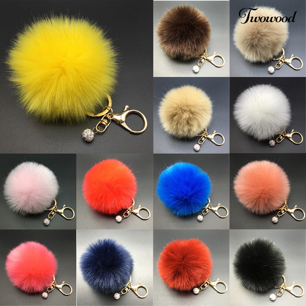 Twowood Fashion Faux Fur Fluffy Pompom Bola Mobil Liontin Handbag Pesona Gantungan Kunci Keyring