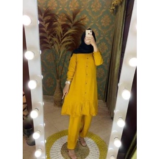 One Set Tunik Rempel Polos Rayon Wanita Busui Kancing Depan