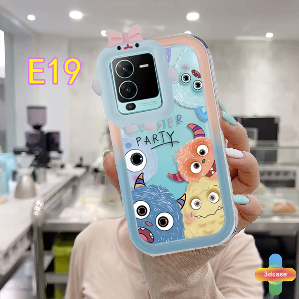 Case Kartun Lucu VIVO Y12S Y12 Y20 Y15S V23E Y16 V21 Y21A Y21T Y30 Y35 Y21S Y20S Y12i Y33T Y01 Y22S Y30i Y93 Y95 Y15 Y17 T1 Y55 Y75 Y50 Y53S Y51 2020 Y51A Y10 Y33S Y1S Y11 Y31 Y20i Y91i Y51S Y20G Y02S Y21G 3D Busur Monster Kecil Lensa Soft Case