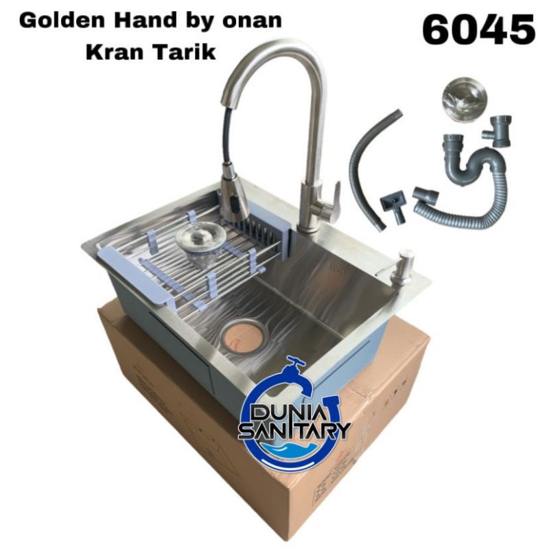 Bak cuci piring Stainless Sus 304 Exclusive GOLDEN HAND By Onan 60 cm 6045 TIRISAN TARIK