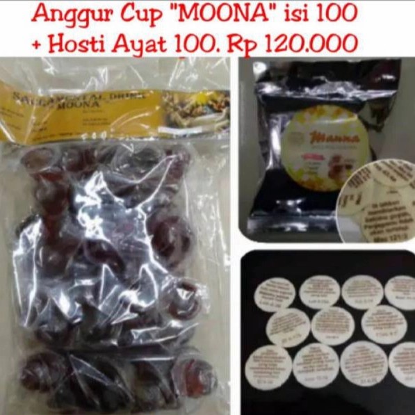 

anggur cup moona + hosti roti ayat digabung / paket 2 produk perjamuan