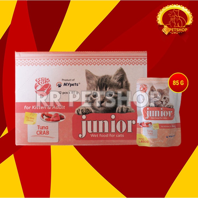 Makanan Kucing Junior Wet Food Pouch 85 Gram Grosir Dus isi 12 Pcs