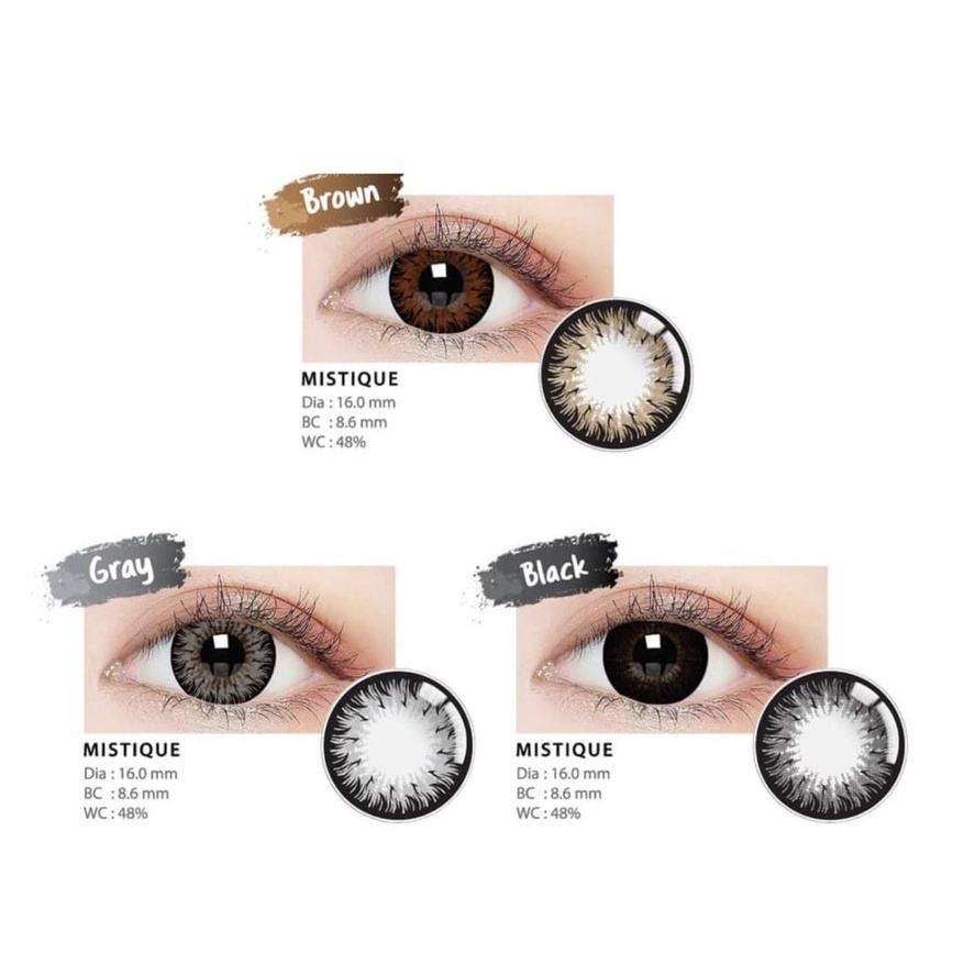 SOFTLENS MISTIQUE LIVING COLOUR big eyes 16 mm hitam pekat by IRISLAB ukuran minus -2.75 sampai minus -6.00