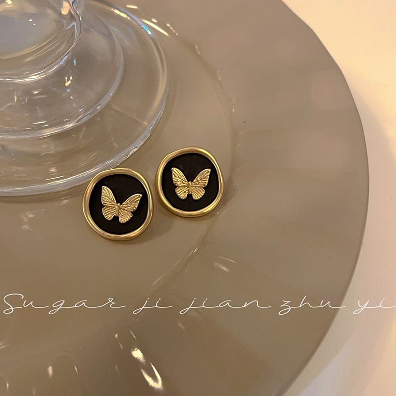 YEEZII Anting Kupu-Kupu Vintage Anting Bulat Elegan Tidak Teratur Untuk Aksesoris Wanita