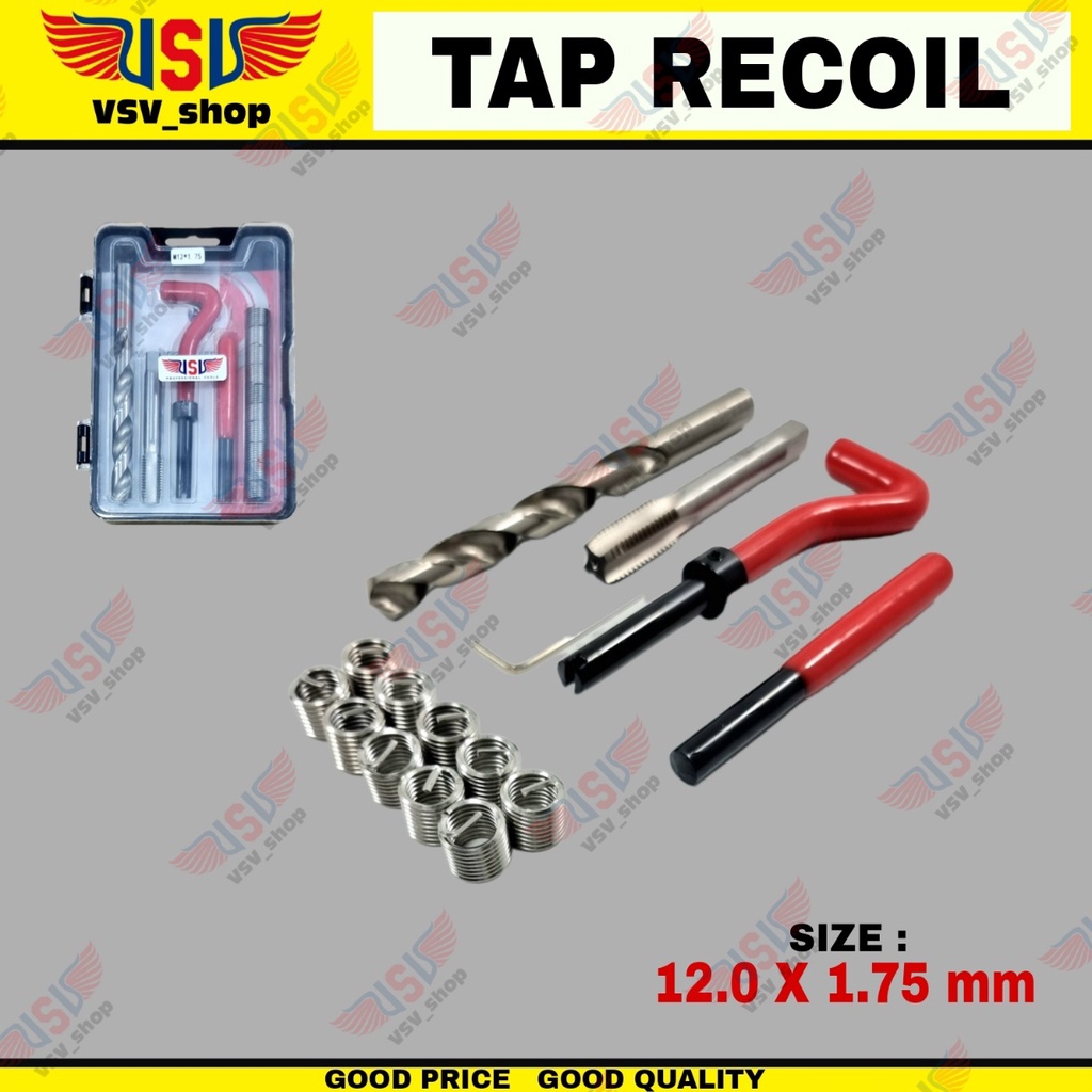 Thread Repair Kit Set M12x1.75 Tap recoil Helicoil Hand Tap Alat Memperbaiki Drat Rusak