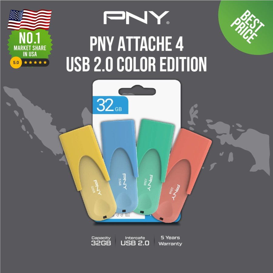 USB FLASH DISK FLASHDISK PNY 16GB | 32GB | 64GB | 128GB ATTACHE 4 USB 2.0 COLOR EDITION