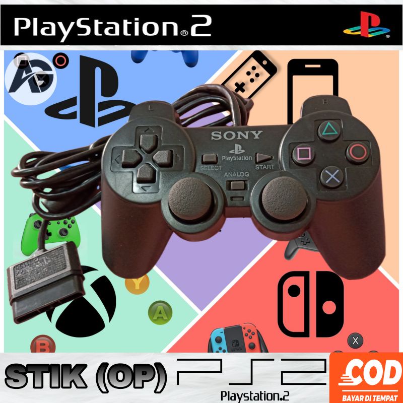 STIK PS2 ORIGINAL PABRIK HITAM, KABEL SERAT KUAT DUAL GETAR