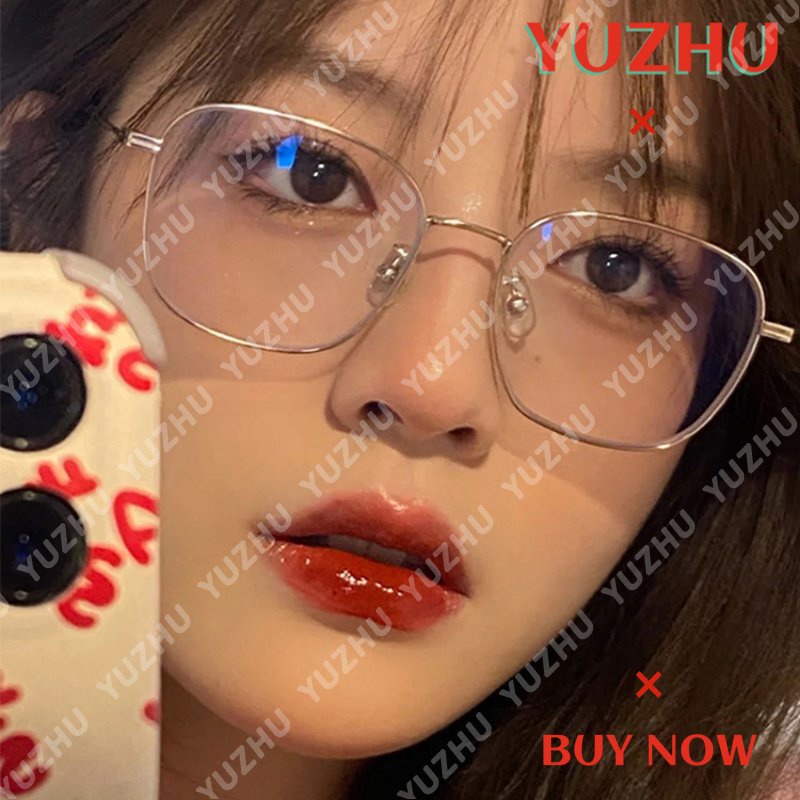 (YUZHU) Kacamata Lensa Yang Dapat Diganti Logam Persegi Kacamata Anti Radiasi Untuk Wanita Korea Fashion Anti Blue Light Eyeglasses