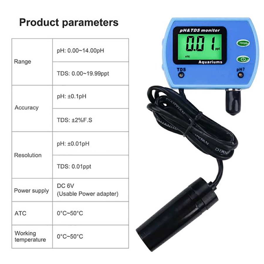 PH TDS Monitor Online Digital Water Tester Aquariums PH-9851 Akurasi Tinggi