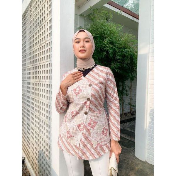 Blouse Batik Wanita Modern Kombinasi Liris