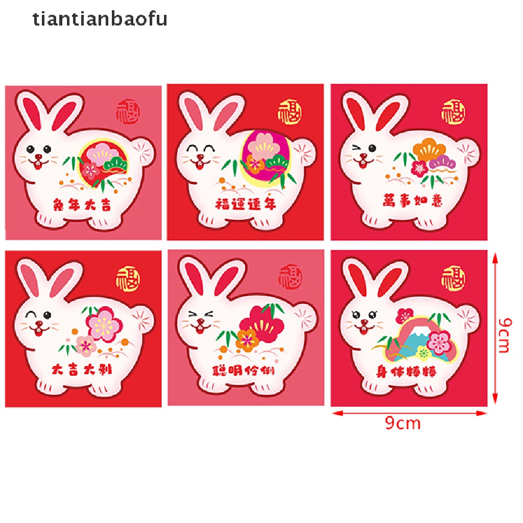 [tiantianbaofu] 6 Pcs Year Of The Rabbit Spring Festival Tahun Baru Menebal Amplop Merah Lucu Beruntung Uang Paket Amplop Merah Imlek Untuk Tahun Baru Yunani Butik