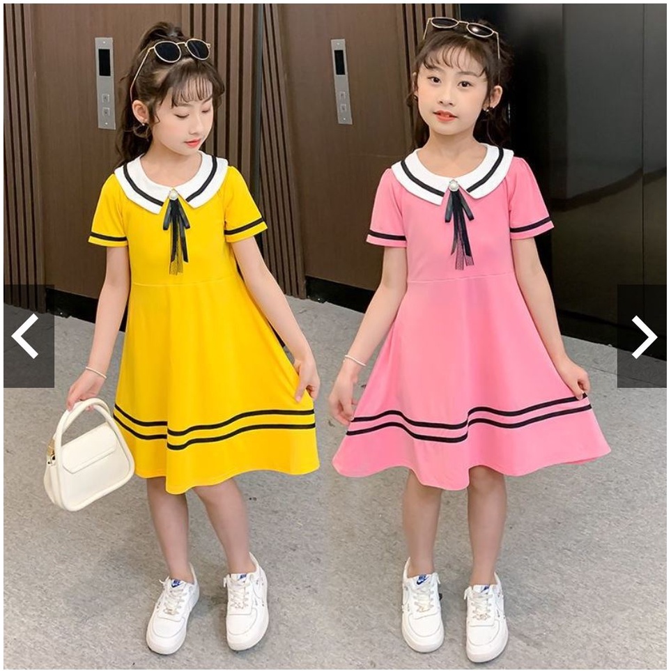 LYQ6-142 Dress anak perempuan lengan pendek / gaun Midi anak cewek / baju anak tanggung