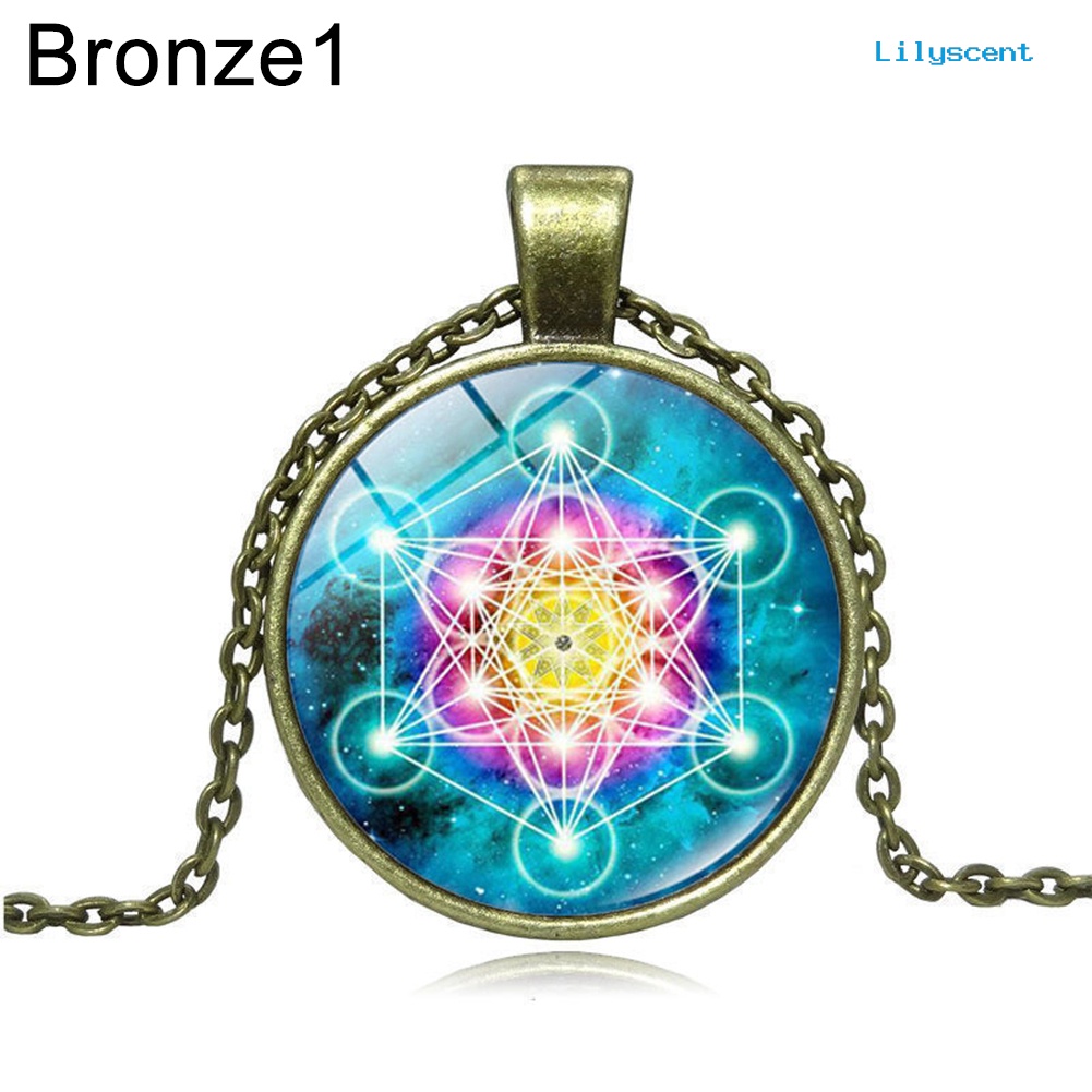 [LS] Kalung Liontin Vintage Bulat Unisex Metatron's Cube Holy Glass Cabochon