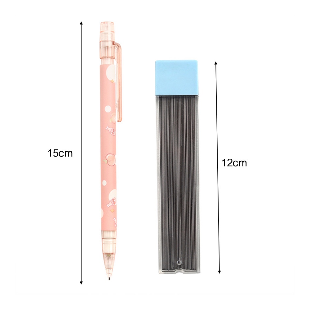 0.5mm Replaceable Grey Refill Automatic Pen Desain Persik Lucu Pensil Otomatis Dengan Penghapus Pena Tulisan Push Core Alat Tulis Kantor Siswa Umum