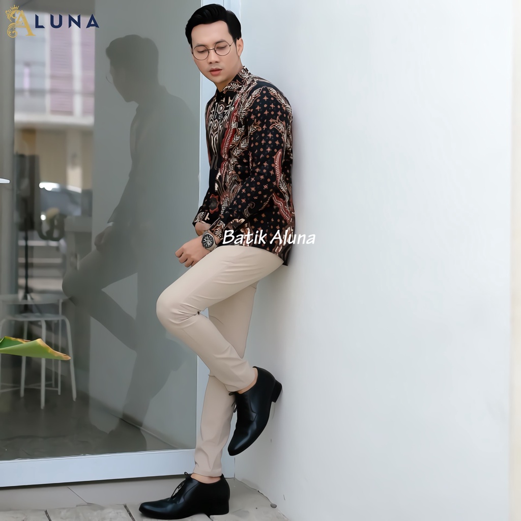 Batik Pria Lengan Panjang Slimfit Atasan Batik Premium Pria Cowok Kondangan Batik Pekalongan Kekinian Original Modern Seragam Kantor Jumbo SBA 02