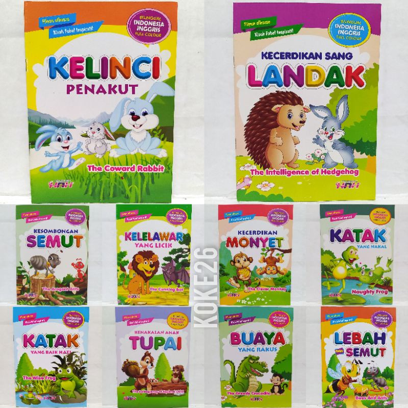 Paket 10 Buku Dongeng Fabel Bilingual Full Colour Bestseller HNH