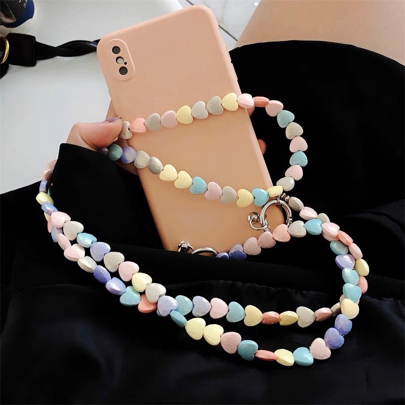 Colorful Beads Lanyard Tali Panjang Selempang Sling Phone Chain Gantungan HP Lucu