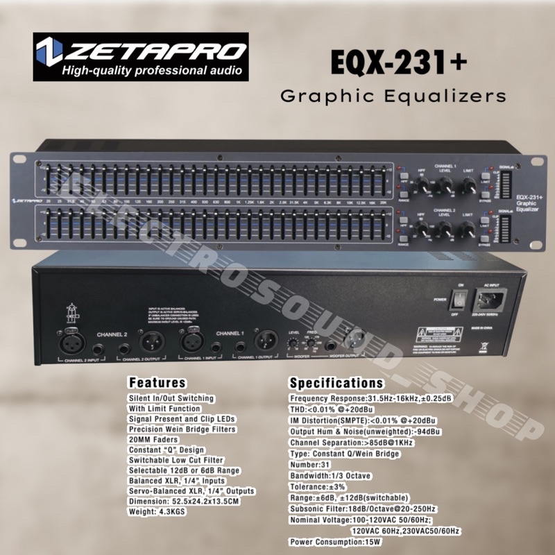 Equalizer ZETAPRO EQX231+ / EQX 231+ subwoofer dan limiter / ZETAPRO ORIGINAL