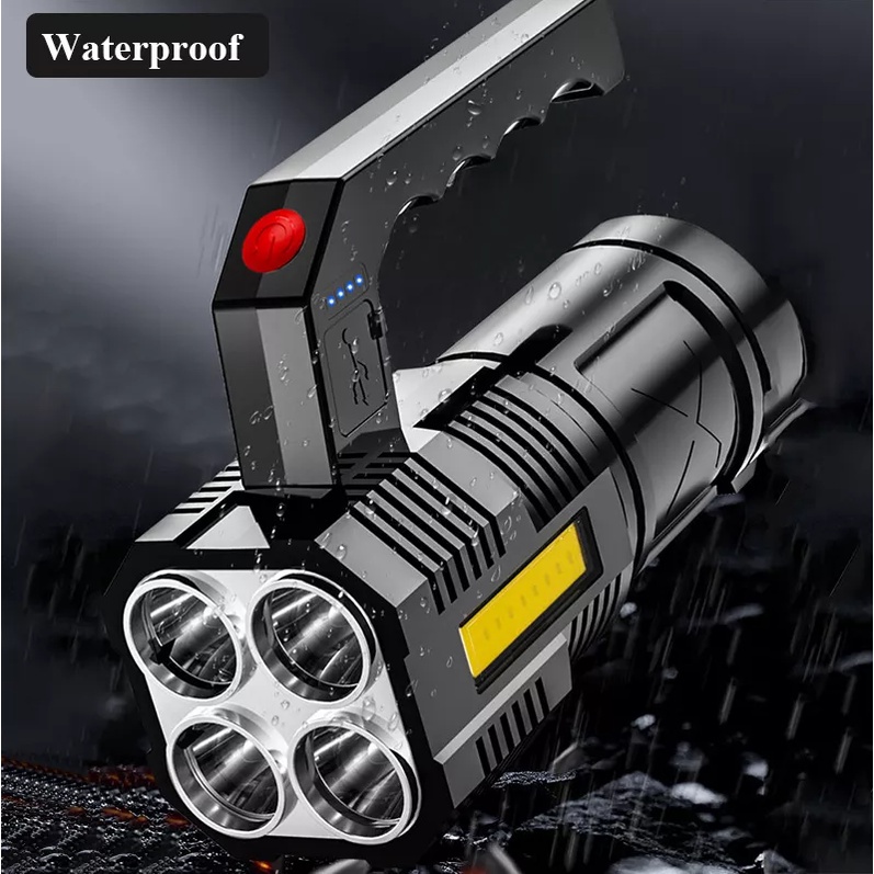 Senter LED Cas Super Terang 600Lumen + COB 4 Mode Emergency USB Recharge Anti Air