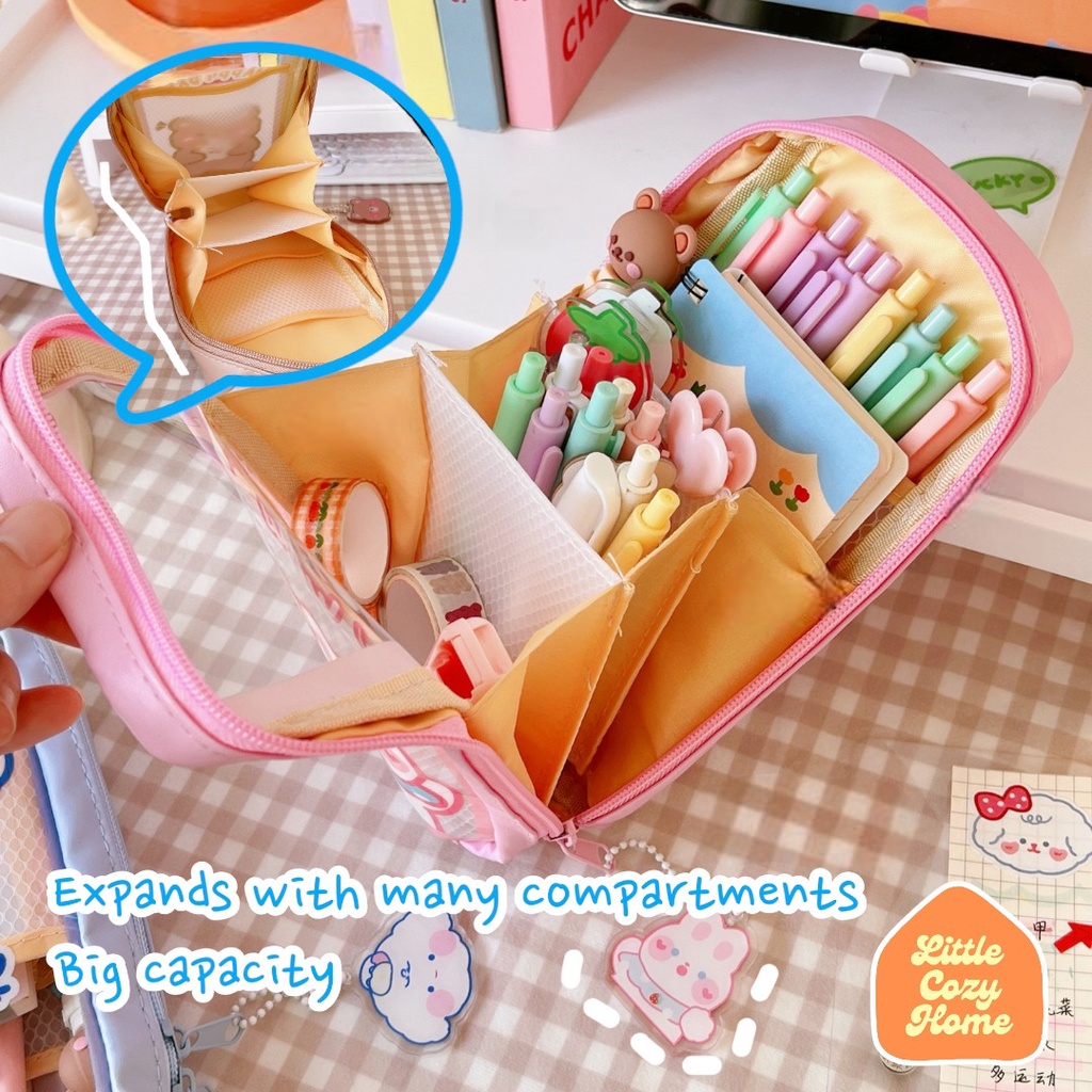 Cutie Jumbo Transparent Pencil Case / Korean Style Kotak Tempat Pensil Besar Dengan Resleting / Muat Banyak / Big Capacity With Zipper