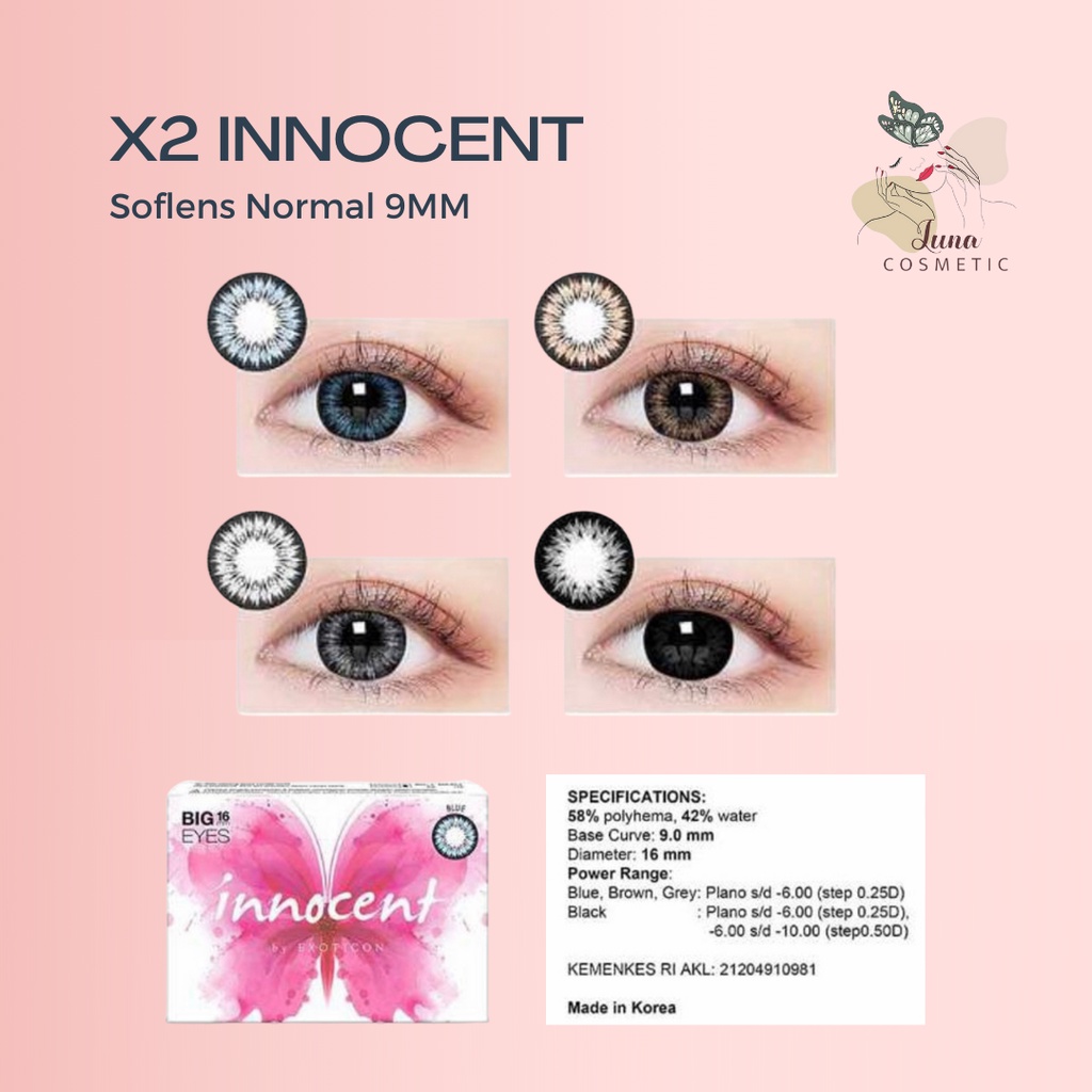 Softlens X2 INNOCENT BROWN / GRAY / BLACK / BLUE Normal Soflen Soflens