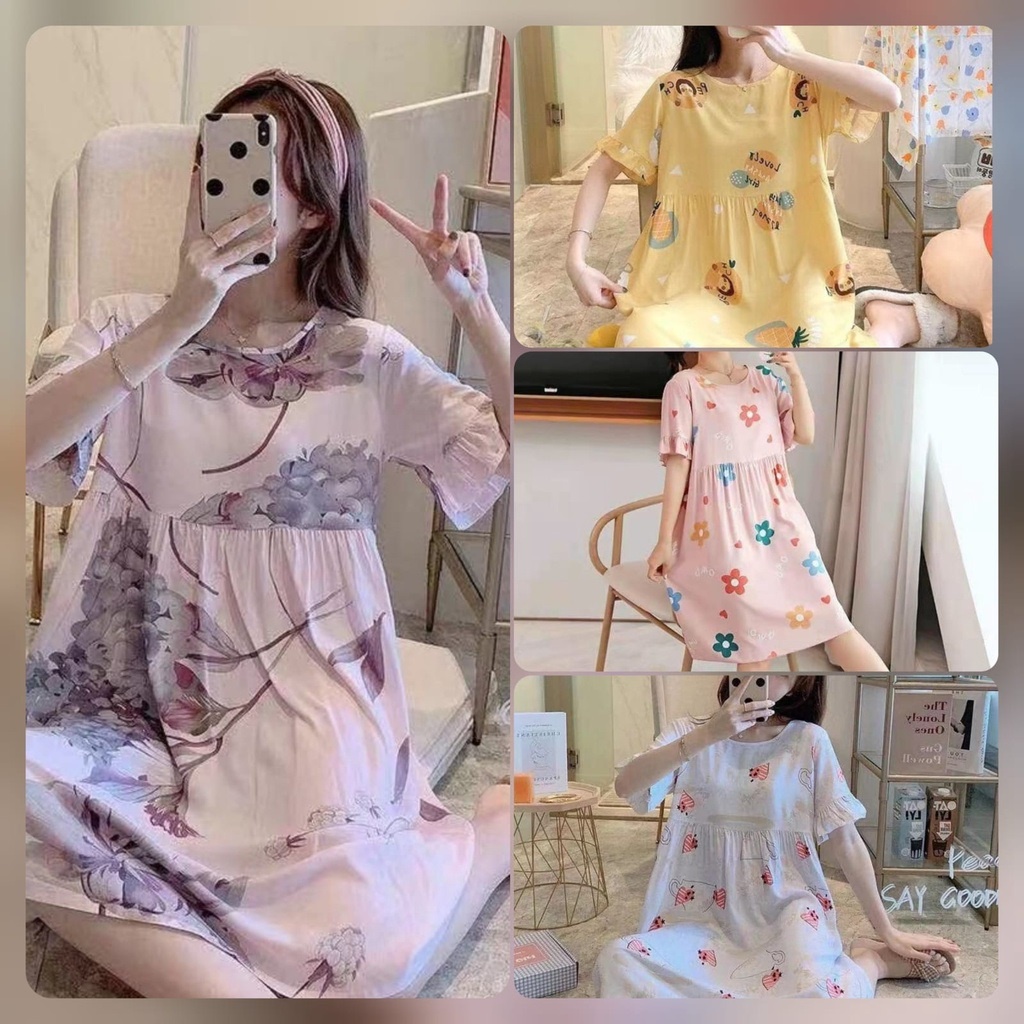 DS029 Daster Import  Mentel Bahan Kaos Grosir Baju Tidur Piyama Wanita Dewasa Terbaru Murah viral be