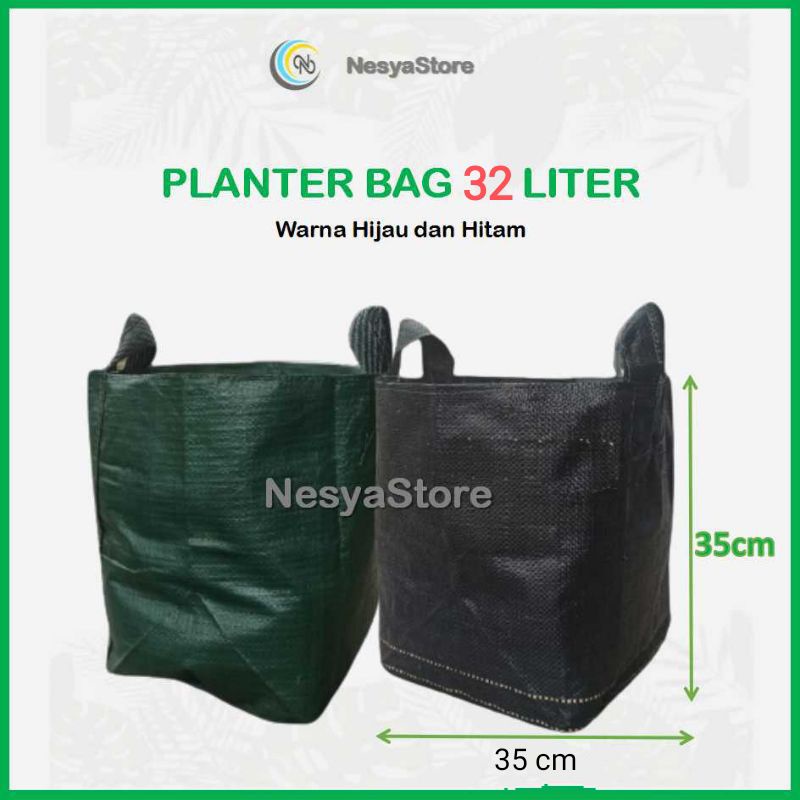 Planter Bag 32 Liter 35x35 Hitam Hijau Pot Wadah Tanaman - Planter Bag