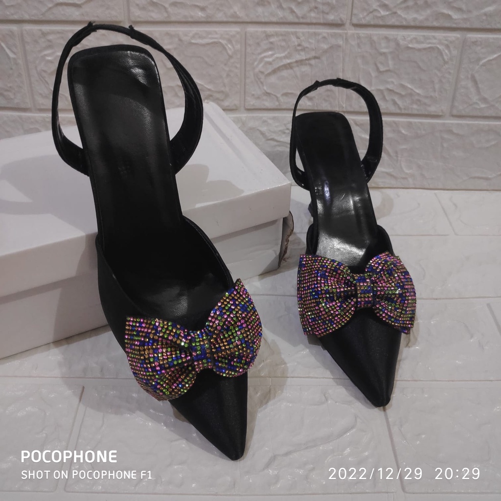 Sepatu import wanita/ sepatu import sepatu HEELS POLOS HITAM BLING wanita murah Sepatu Hak 5cm 107