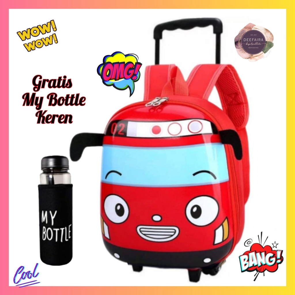 Tas Ransel Troli Anak Laki Laki Tk &amp; Sd Motif Tay0Bus Gratis Botol Minum Keren