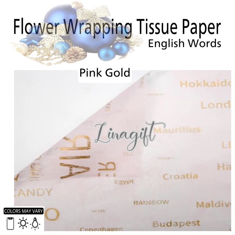 ( 5 Lembar ) ENGLISH WORDS - FLOWER WRAPPING TISSUE PAPER / KERTAS TISU / BUKET BUNGA / KERTAS BUNGA