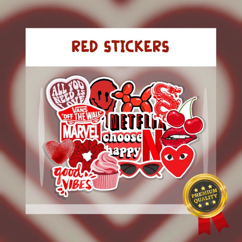 

50PCS+ STICKERS RED | STICKER AESTHETIC MERAH | RED STICKER