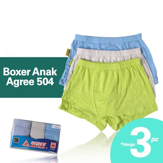 1 Box 3 Pcs Celana Dalam Pendek Boxer Agree 504 - Boxer Anak Laki Laki - Karet Lebar