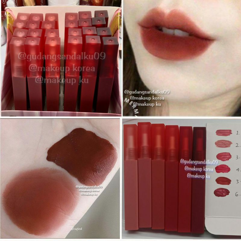 LIPSTIK WATERPROOF Matte Lipgloss Liquid Lip Tint Lipstik 6 Warna Tahan Air Tahan Lama