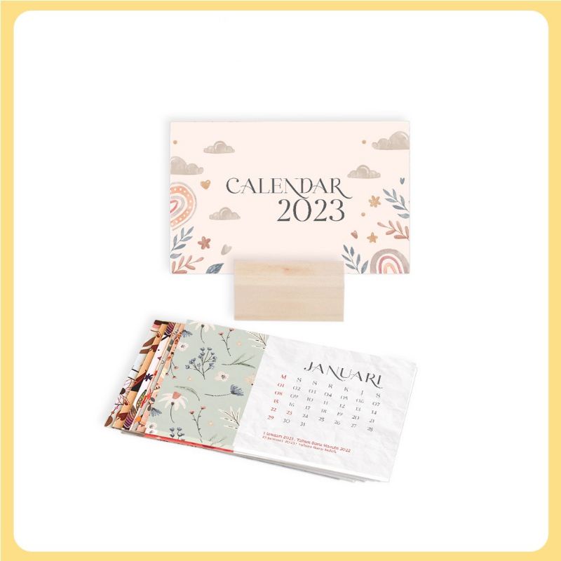 

Kalender Meja Aesthetic 2023 Ukuran Mini A5 free stand kayu per set