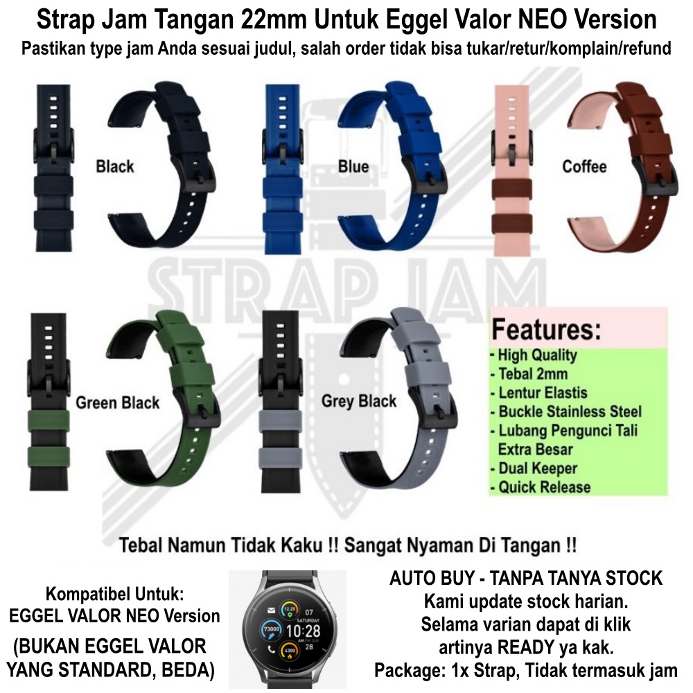 Tali Jam Kompatibel Eggel Valor Neo 22mm - Strap HNN Rubber Premium Elastis