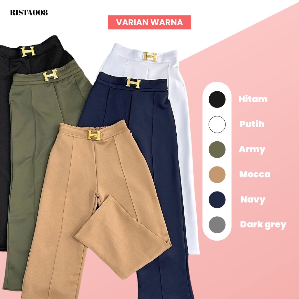 Kulot Scuba Belt H Highwaist Pants Celana Panjang Kerja Wanita Kantor Outfit Kekinian