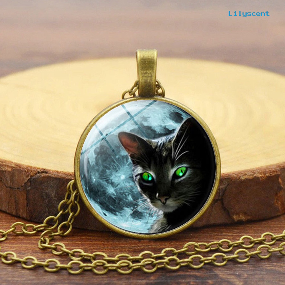 [LS] Perhiasan Wanita Vintage Motif Kucing Cabochon Imitasi Liontin Rantai Kalung