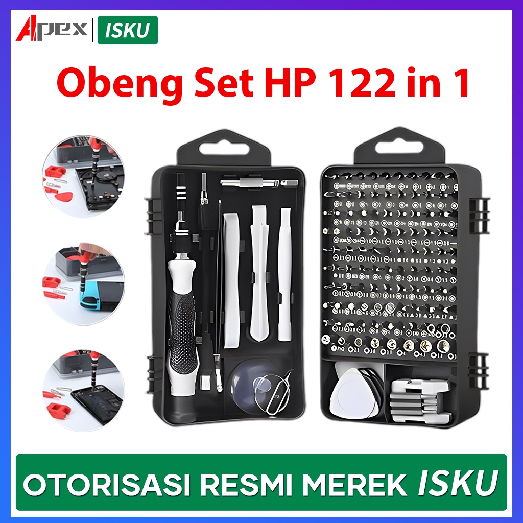 【Promo spesial】ISKU Obeng hp full Set lengkap original 115/122 in 1 mini tool kit set/obeng set komplit serbaguna//obeng set servis hp dan solder/alat bongkar hp/kunci hp set obeng perkakas