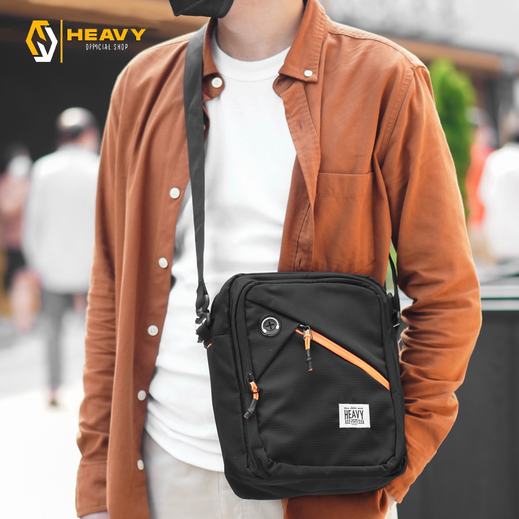 Tas selempang pria heavy K-4077 - Black slingbag kasual premium